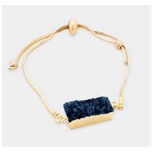 New Womens Boutique Genuine Druzy Gold Rectangle Cinch Bracelet